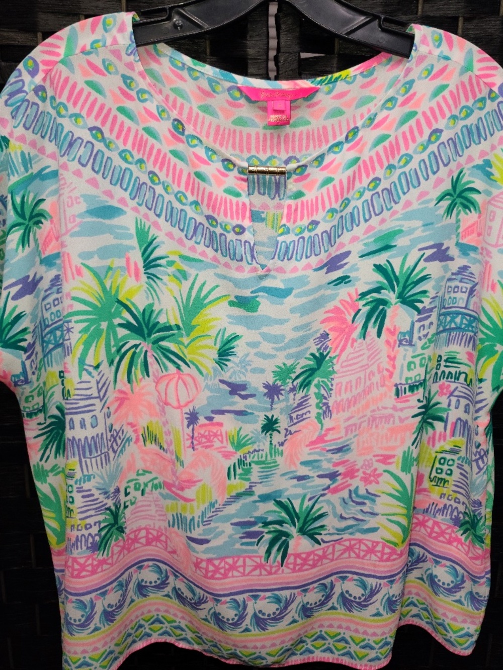 Lilly Pulitzer Manda Blouse Top Private Island Engineered Bamboo Bar Keyhole
